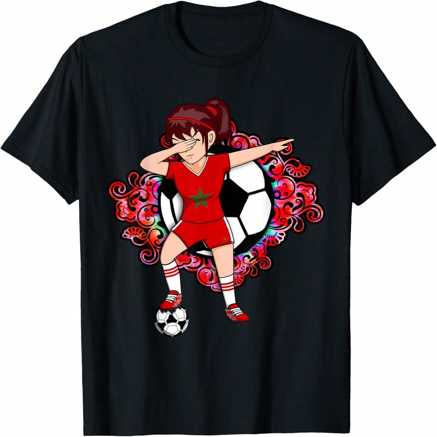 Dabbing Soccer Girl Morocco Jersey Floral Football Flower T-Shirt S