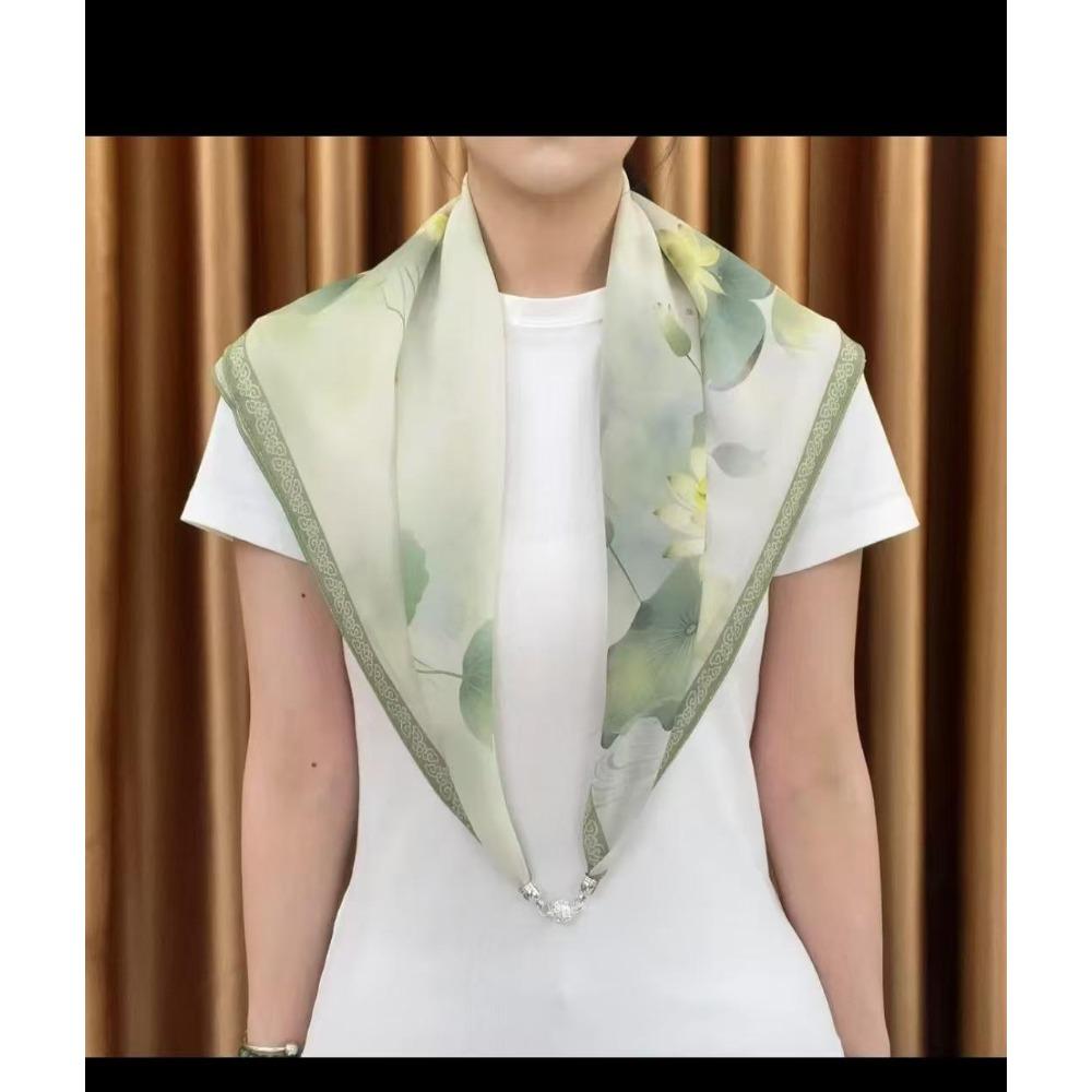 Magnet Simulation Silk 70Cm Small Square Scarf Women'S Spring Korean Version Oil Painting Silk Scarf Versatile Scarf Elegant Decoration
