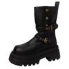 Fashion Versatile Platform Leather Boots Increase the Height of Two Wear Martin Boots Women's Autumn and Winter Retro Buckle Knight Boots Locomotive