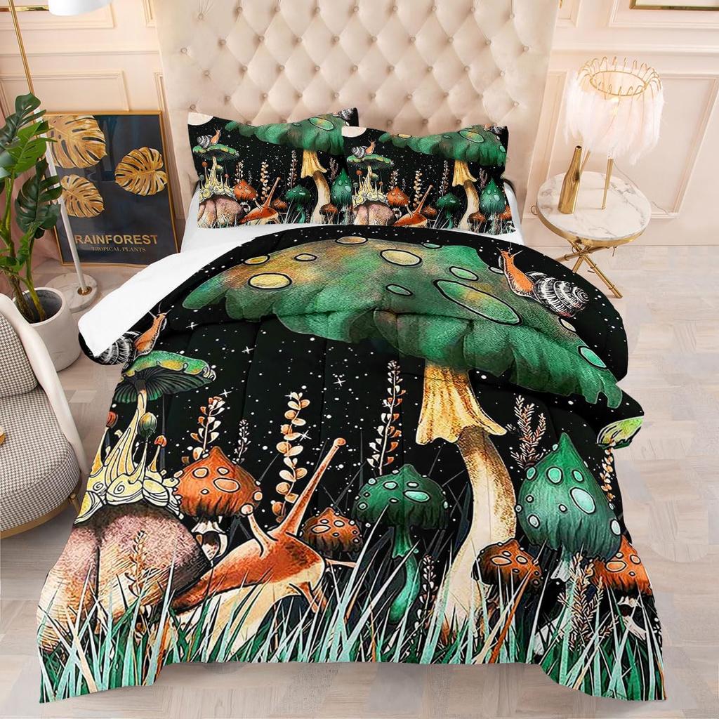 Cute Mushroom Bedding Set Twin Full Size Kids Comforter Cover Set for Teens Duvet Cover Room Decor Quilt Cover with Pillowcases