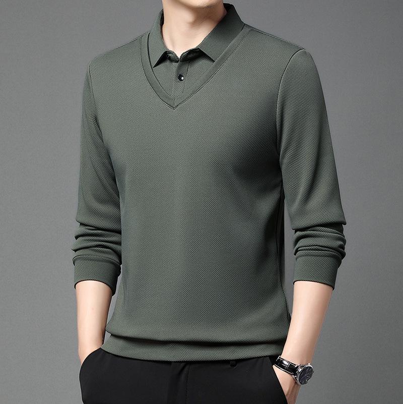 

Мужская зимняя вязаная рубашка с флисовой подкладкой, имитирующая двухслойную, с отложным воротником 180/2XL