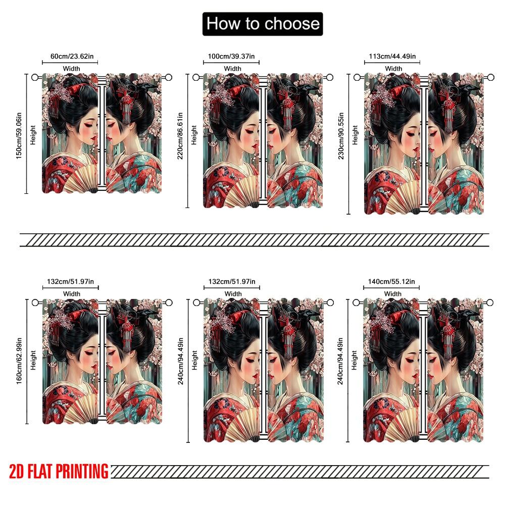 2 Stück, 2D-Flachdruckmuster Vorhänge Geisha Zwillinge Strapazierfähiges Polyester (ohne Stange) Festlich für verschiedene Räume, Zeitgenössisch