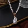 100cm Fishtail Baroque Pendant & Natural Freshwater Drop Shape Pearl Beaded Necklace Sweater Chain for Women Jewelry