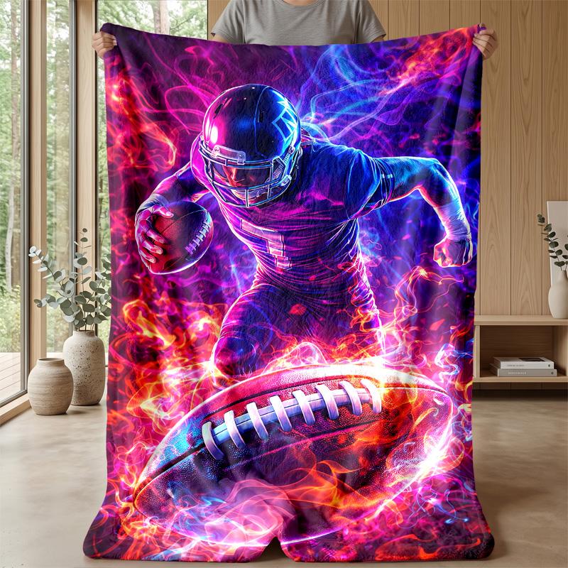 Football Pixel Pattern Theme Blanket Lightweight Warm Flannel Blanket Decorative Throw Blanket for Home Decoration