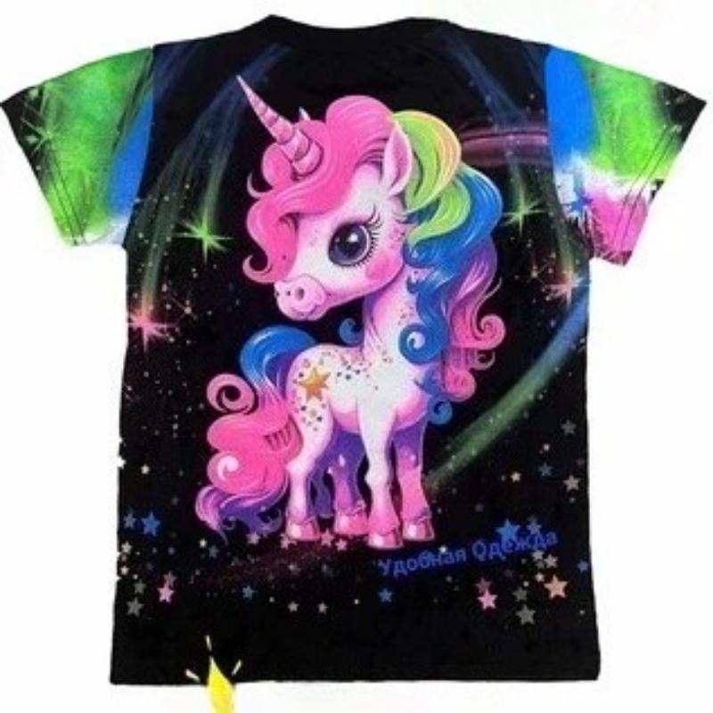 

Детские мультяшные футболки с принтом единорога, разноцветные, модные, мягкие и удобные 170