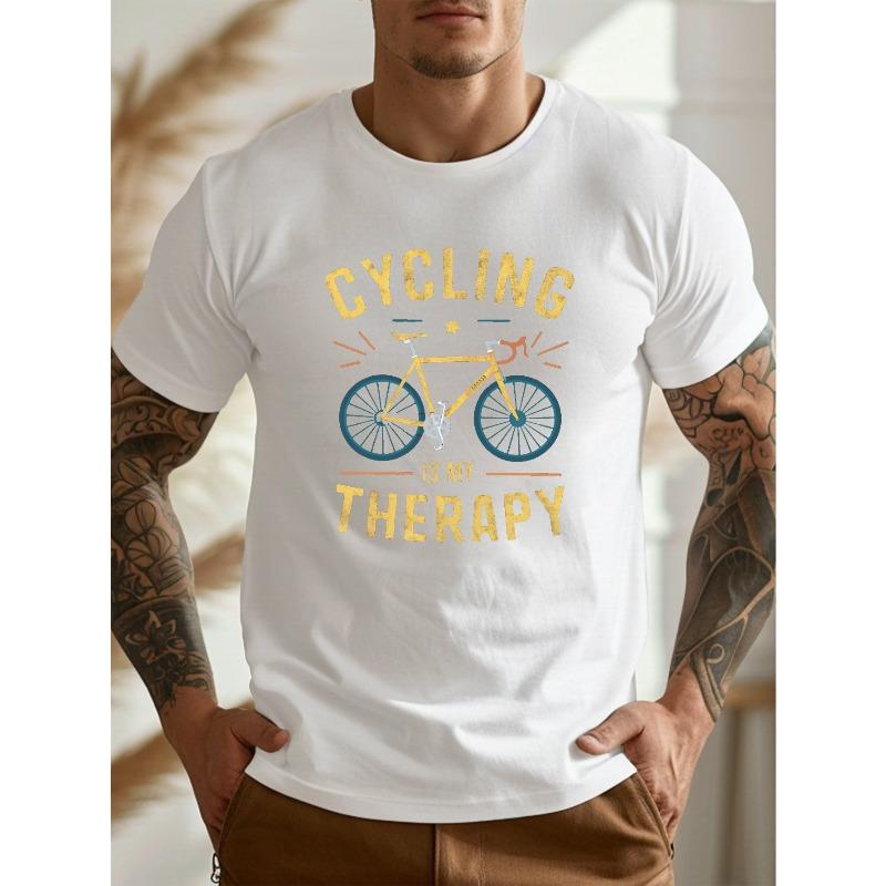 European Size Men's "Cycling Is My Relax" Graphic Tee - Casual Crew Neck Short Sleeve, Lightweight Summer T-Shirt