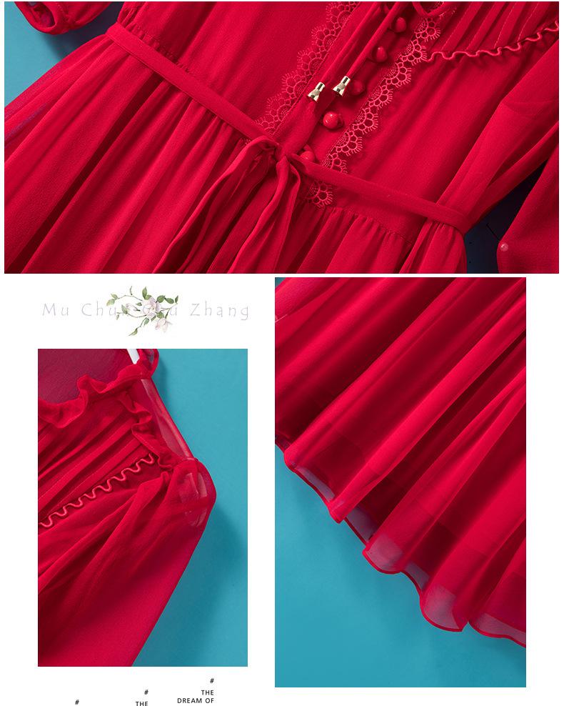 Lace-Up Waist Red Mulberry Silk Fairy Dress