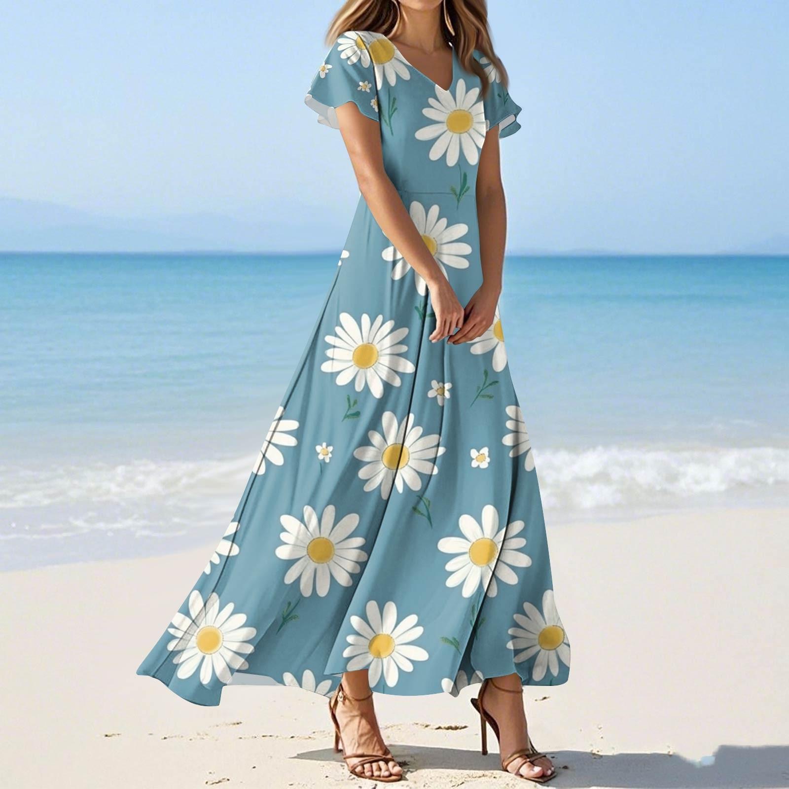 

Женские летние повседневные модные платья с принтом и короткими рукавами и V-образным вырезом XS