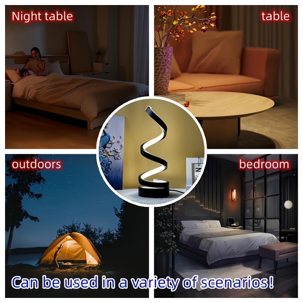 1 Stück Bürotischlampen - 3-Kanal Dimmbare Touch-Lampe USB C Ladeanschluss, Moderne Minimalistische Dimmbare Spiral-Tischlampe, Inklusive LED-Lampen