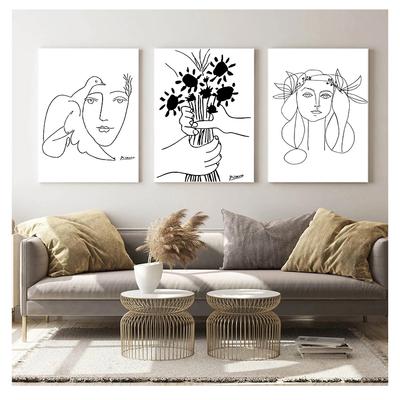 Impresiones artísticas Bocetos Mujer Ramo de paz Pintura Póster Arte de pared minimalista Decoración de pared del hogar Picasso Arte lineal Dibujo Lienzo