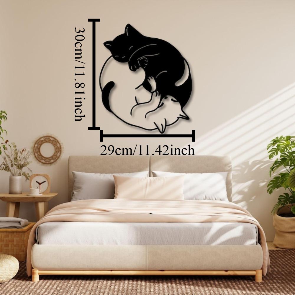 Black Metal Yin Yang Cat Wall Art, Minimalist Animal Decor, Gift for Cat Lovers 12in чёрный