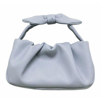 Mini bolsa tote de couro sintético com alça horizontal e fita [Rootote] LT.Babyloo.ribbonknot (Azul)