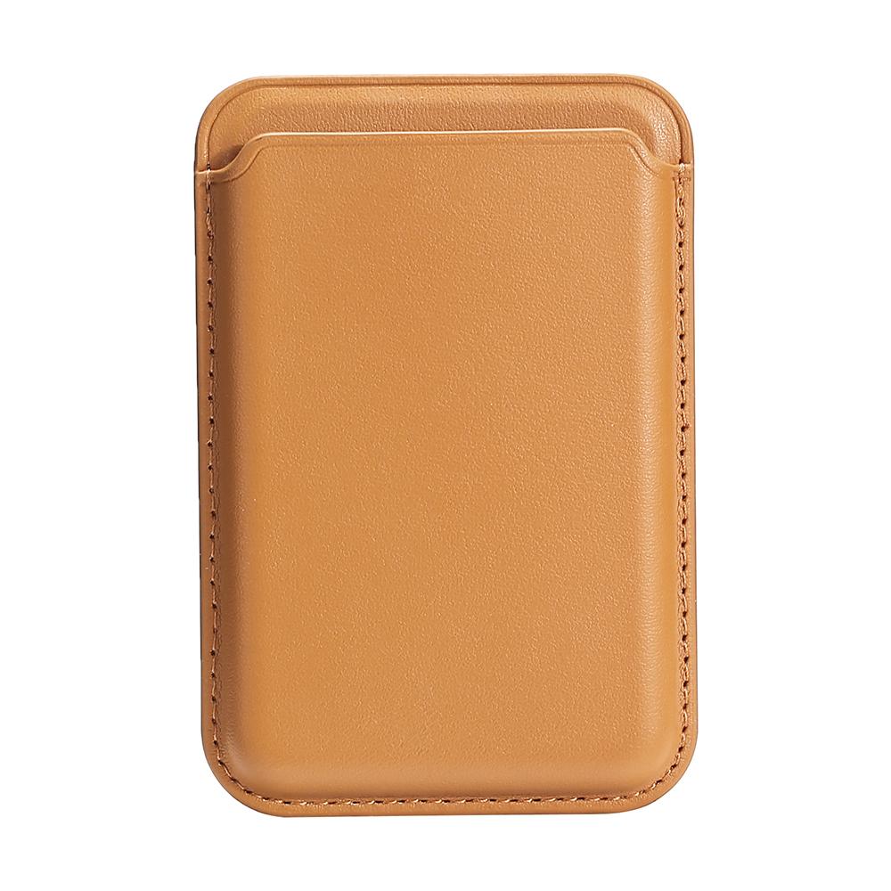 

Double Ring Magnetic Card Holder for iPhone 12-16 Series PU Leather Slim Attachment Light Brown