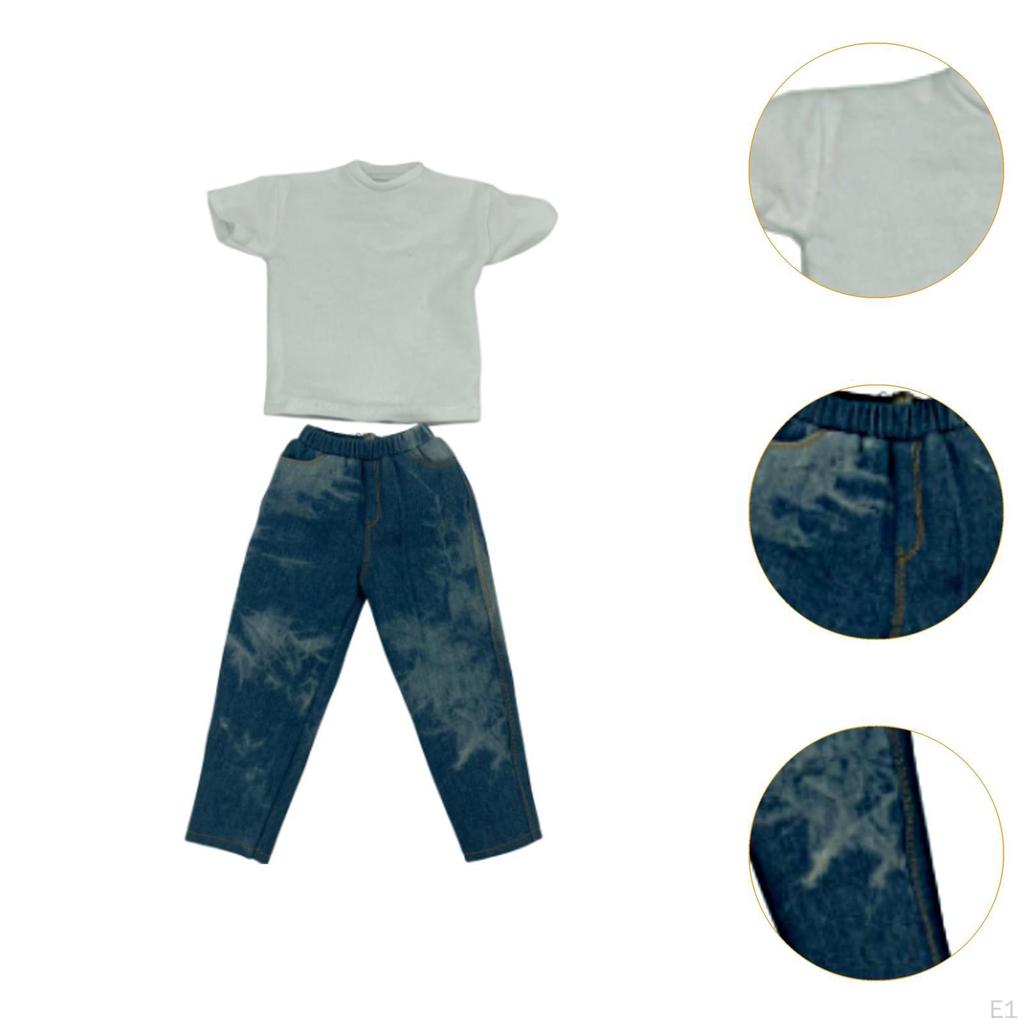 2x Fashion 1/6 T Shirt and Jeans Miniature Clothing Garment Handmade Doll Clothes for 12in Dress up