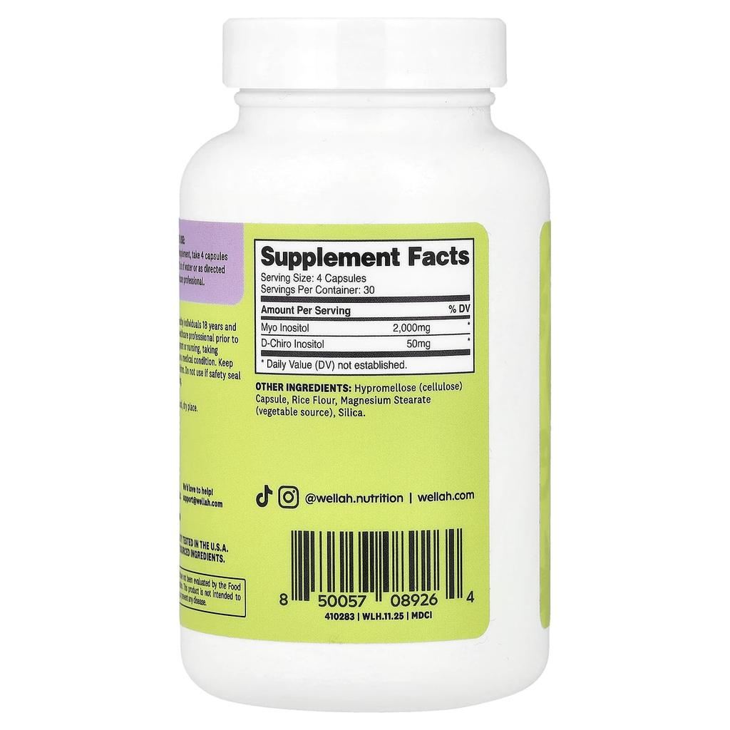 Wellah, Mio + d-Chiroinositol, 120 Capsules