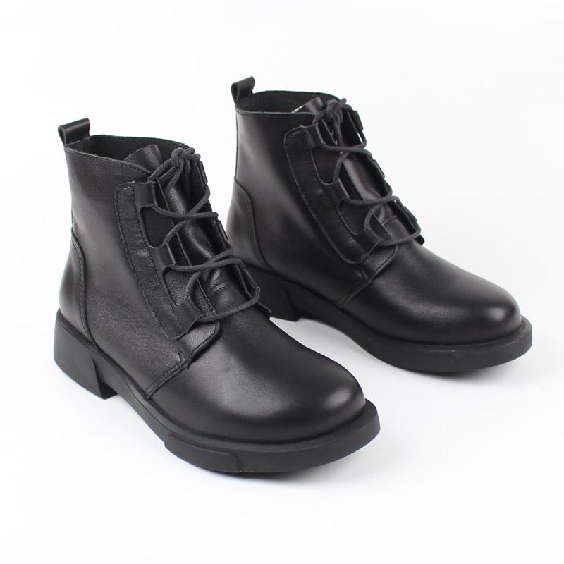 Fashion Cowhide Women's Ankle Boots Flat Leather Vintage Leather Shoes Winter Ankle Boots Heavy-bottomed Platform lacing