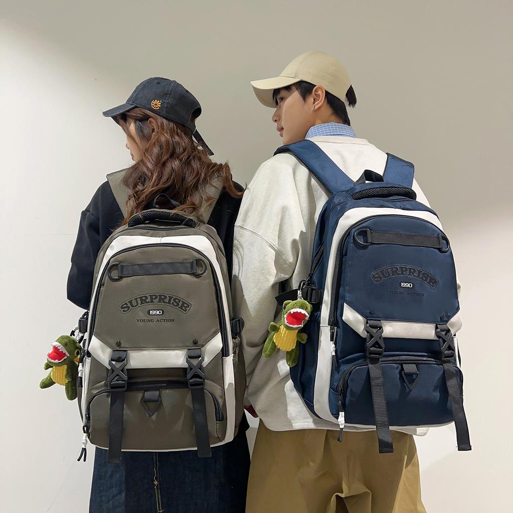 Schoolbag new trendy cool backpack large capacity male contrasting color versatile junior high school student schoolbag female casual backpack