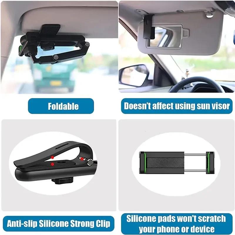 Universal Sun Visor Car Rearview Mirror Phone Holder 1800 Rotate Car Phone Holder Mount Stand Dash Cam GPS Smartphone Bracket