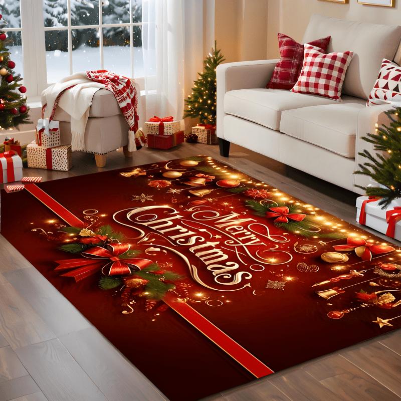 Merry Christmas Santa Claus Area Rug Red Large Carpet for Living Room Bedroom Winter Holiday Home Decor Floor Mat Washable