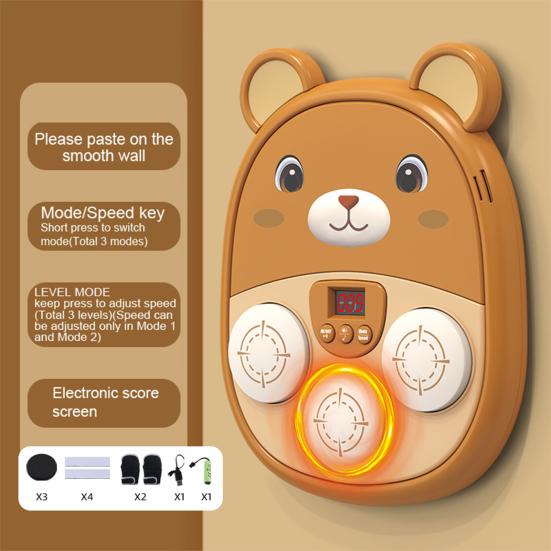 Music Boxing Machine for Kids Teens Adults Cartoon Wall-Mounted Trainer Equipment with LED Electronic Focus Training Target 3 Game Modes Boxing Music