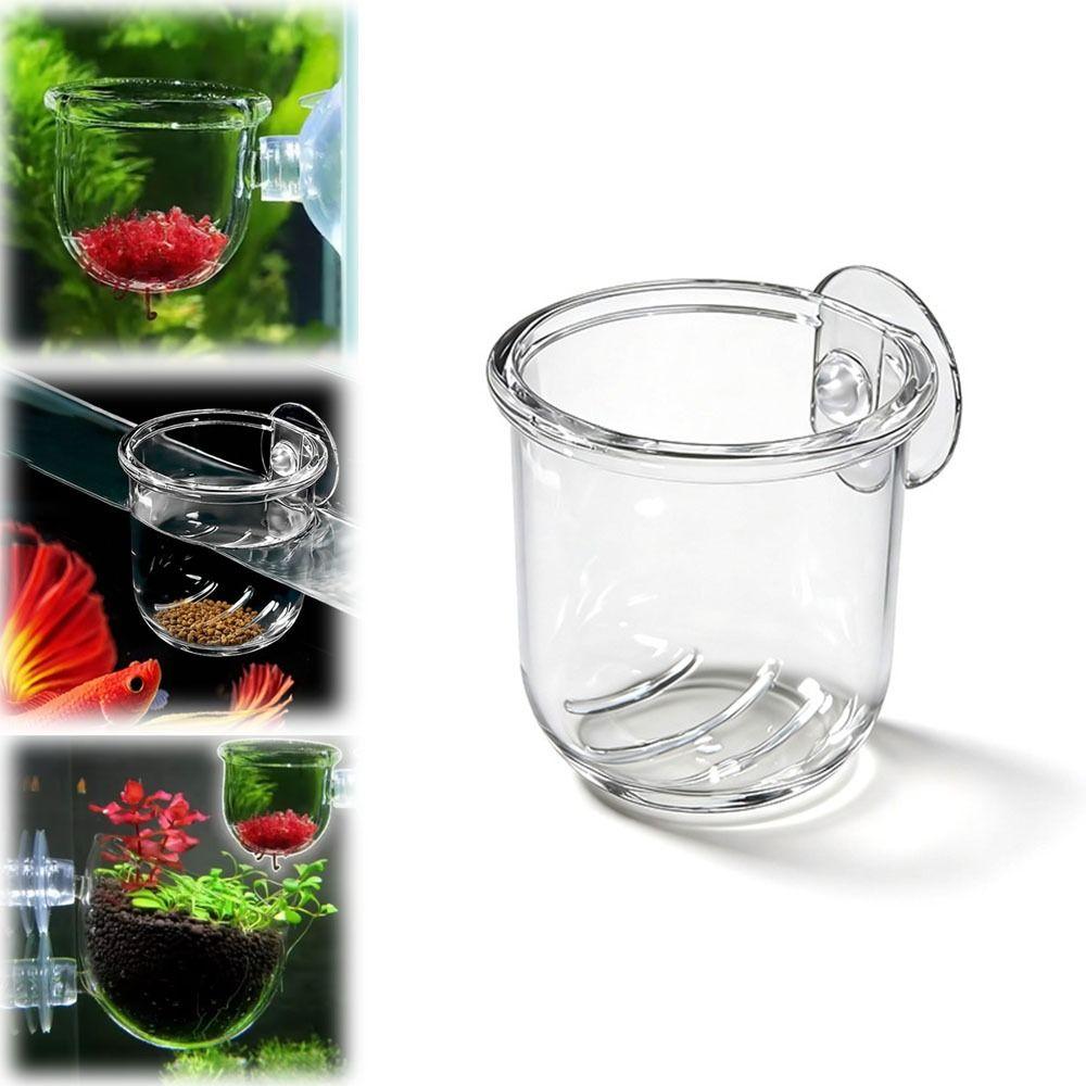 Mini Plastic Fish Feeder with Suction Holder Clear Aquatic Plant Cups Waterweed Nursery Pot Aquarium Decoration Tool