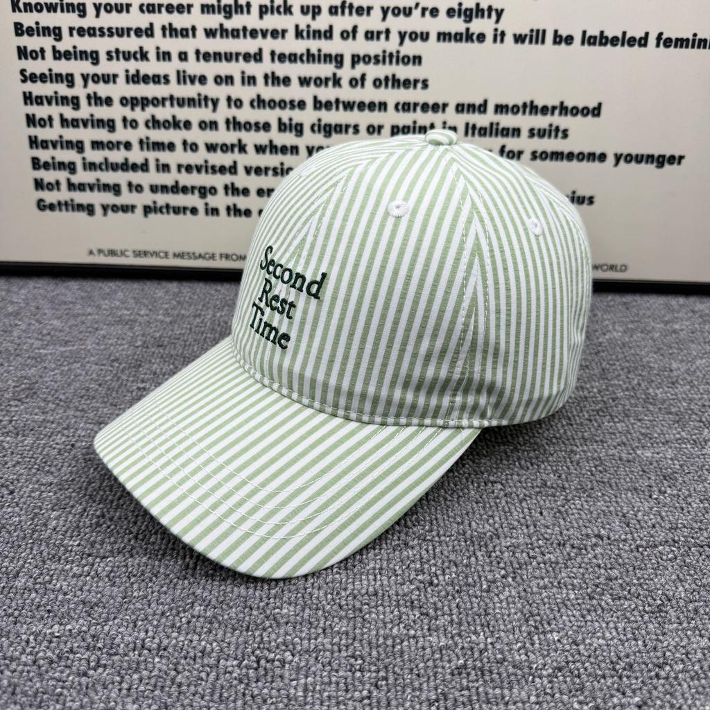 New embroidered vertical striped baseball cap women's summer soft top sunscreen cap versatile face visor