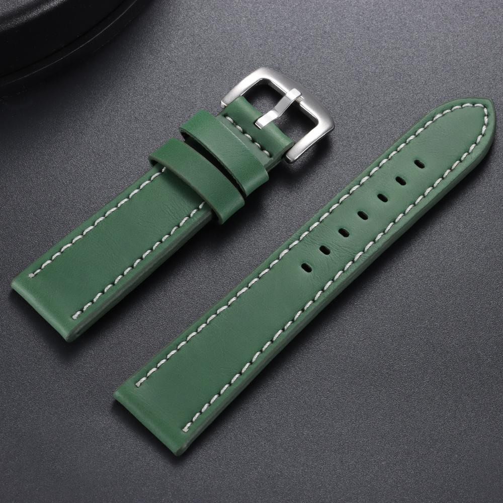 18mm 20mm 22mm 24mm Stitching Sports Watch Band Brown Genuine Leather Watch Strap Men's Steel Clasp Bracelet Universal Wristband