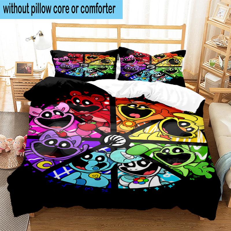 3PCS Happy smiling Cartoon Characters 3pcs Bedding,Including 3PCS Duvet Cover And 2pcs Pillowcases Perfect for Christmas,Ideal for Bedroom, Dormitory