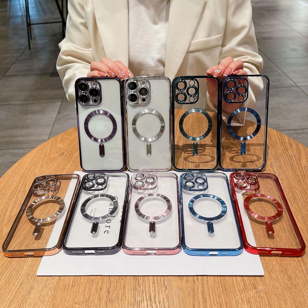 Luxuriöse magnetische kabellose Ladehülle für Magsafe für iPhone 16 15 14 13 11 12 Pro Max Plus E Klare Beschichtung Silikon Weiche Hülle