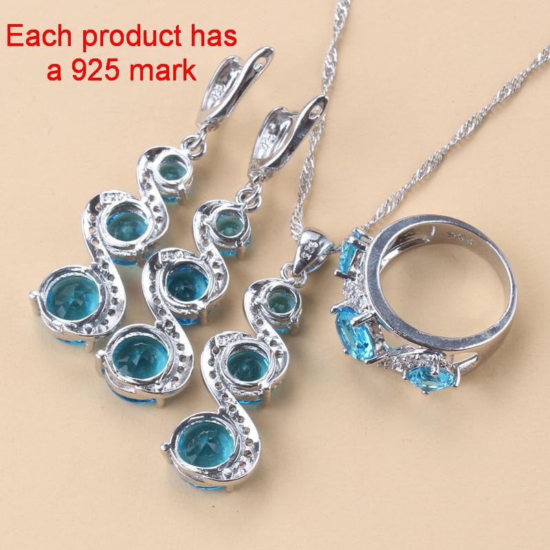 Mark  Wedding Dress Costume Bridal-Bridesmaid Jewelry Blue Stone Earrings And Ring Women Necklace Set Free Gift Box