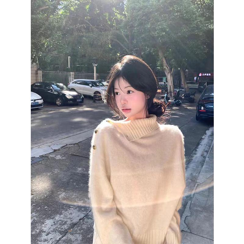 Hochwertiger eleganter Mohair-Rollkragenpullover - Damen Winter Langarm Strickware