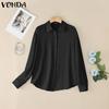VONDA Women Casual Lapel Neck Back Lace Loose Long Sleeve Shirts Blouse