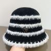 Plush Knitted Striped Bucket Hat Women's Autumn and Winter Wool Bucket Hat