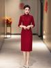 Red Knitted Jacquard Cheongsam 2026: Women's Mother of the Bride Banquet Dress in Chinese National Style