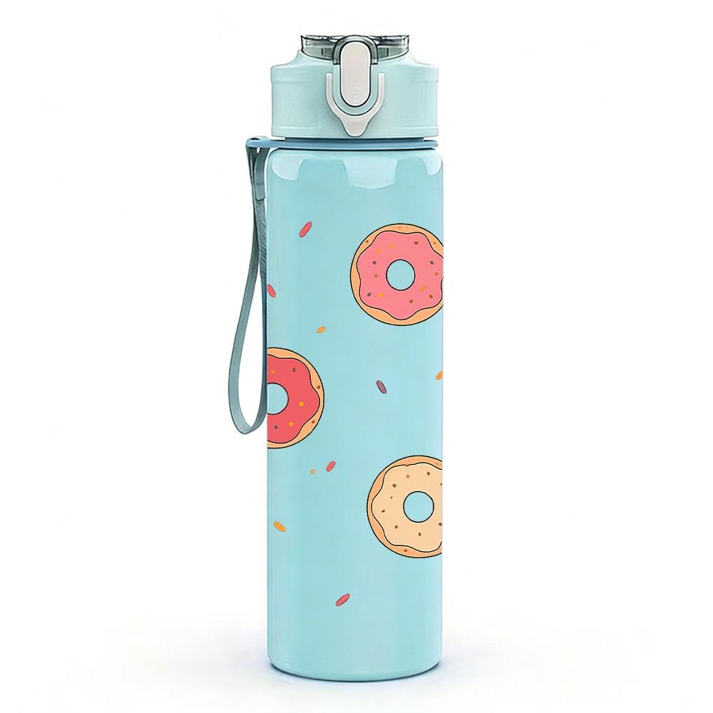 1PC Multicolor Donut Cookie 750ml Color Plastic Sports Water Bottle Leakproof Flip Straw Lid Suitable for Sports Office Home Use