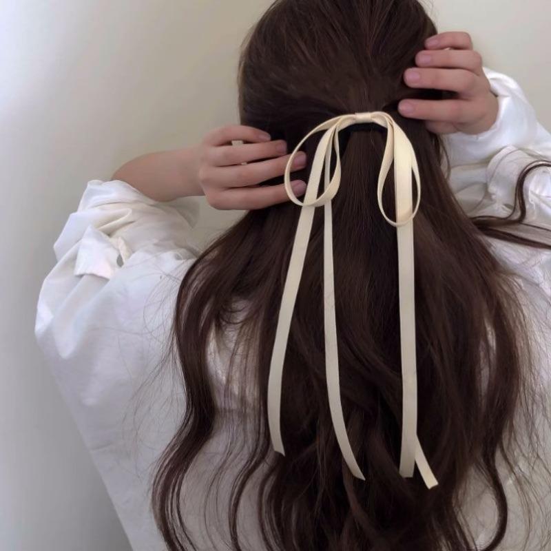 Fashion Ribbon Bow Hair Rope for Women White Black Long Tassel Elastic Rubber Band Sweet Girl Ponytail Ties Headwear