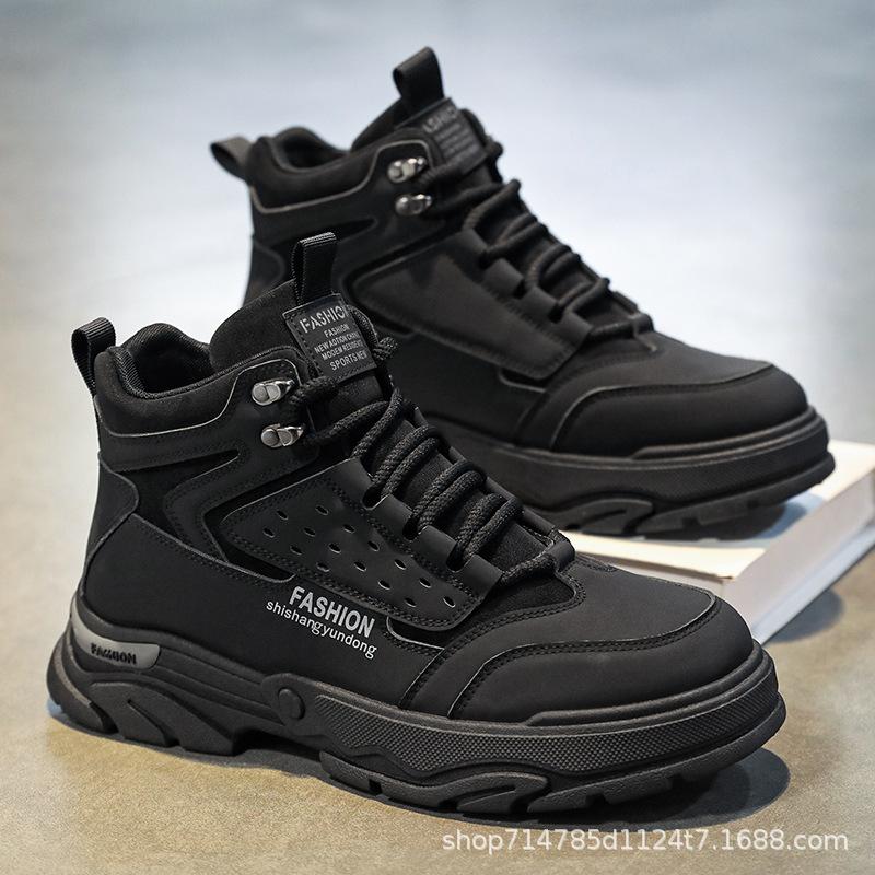 

Чоловічі черевики мартін, весняна колекція 2025 року, нові зручні та легкі високі модні черевики, чоловічі зносостійкі робочі черевики 44 чорний