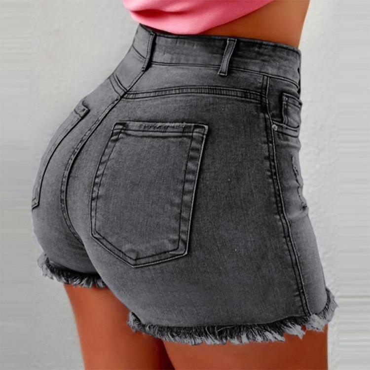 Wish Womens High Waist Denim Shorts With Distressed Fray For Streetwear Style