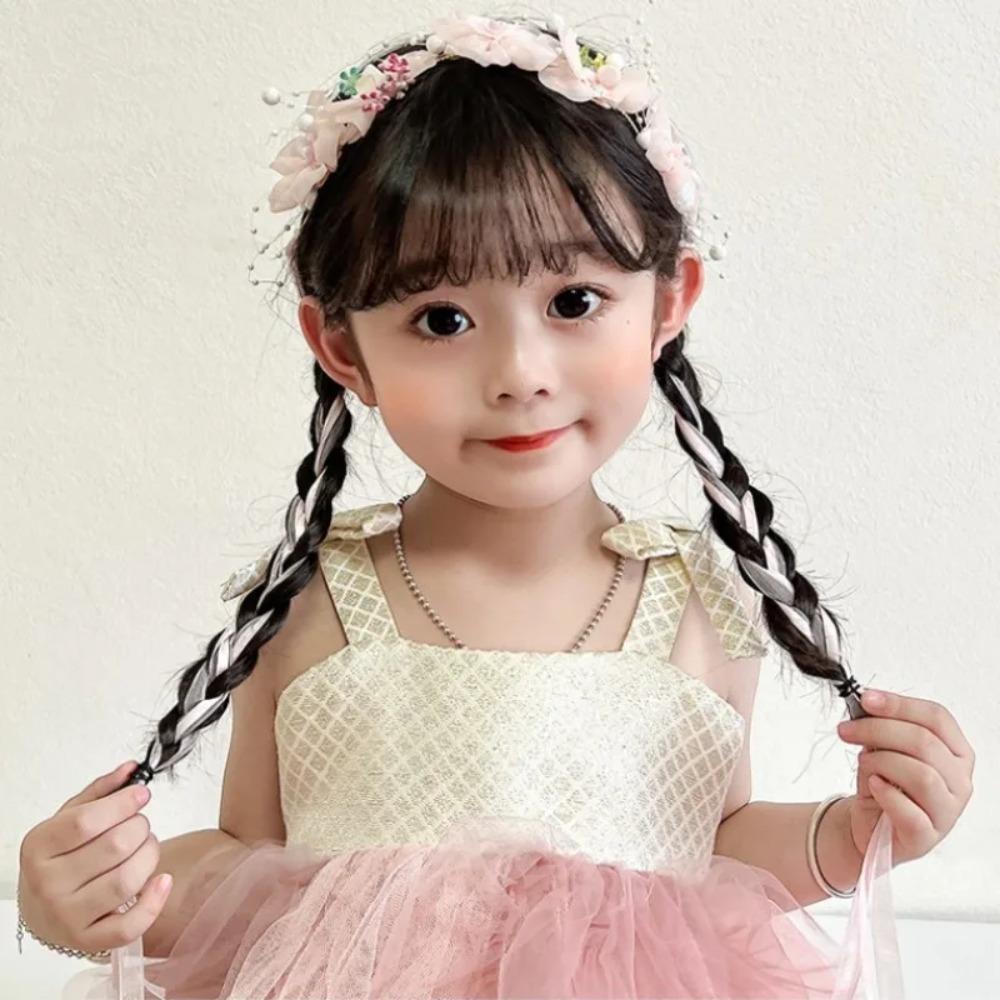 Children's Crown Flower Lace Headwear Cute Princess Garland Pearl Ribbon Hair Clasp Wedding Flower Girls Hair Accessories