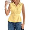 European & American 2026 Summer Women's Sleeveless POLO Collar Waist-Cinching Pullover Shirt