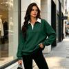 Women's Casual V-Neck Long Sleeve Color Pullover Sweatshirt for Everyday Wear