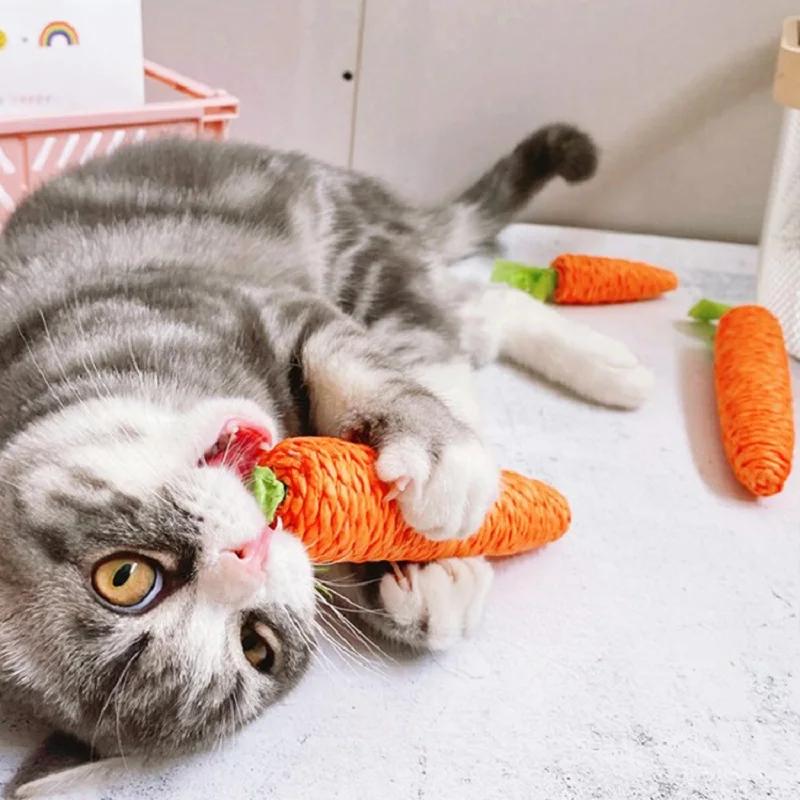 Carrot Pet Cat Toy Paper Rope Chew Toys Built-in Bell Small Animals Bite Resistant Rope Scratcher Clean Teeth Chew Interactive