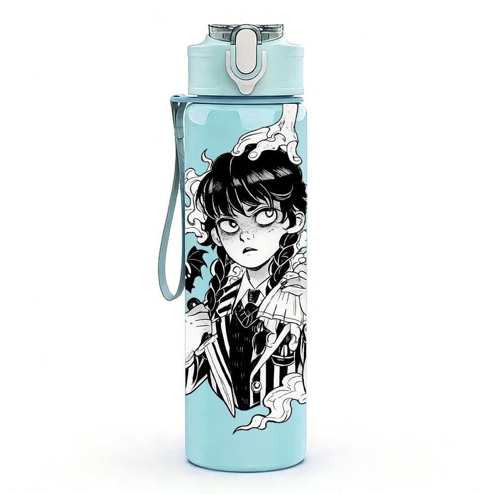 1PC Vintage Girl Portrait Black White Art Print 750ml Color Plastic Sports Water Bottle Leakproof Flip Straw Lid Suitable for Sports Office Home Use