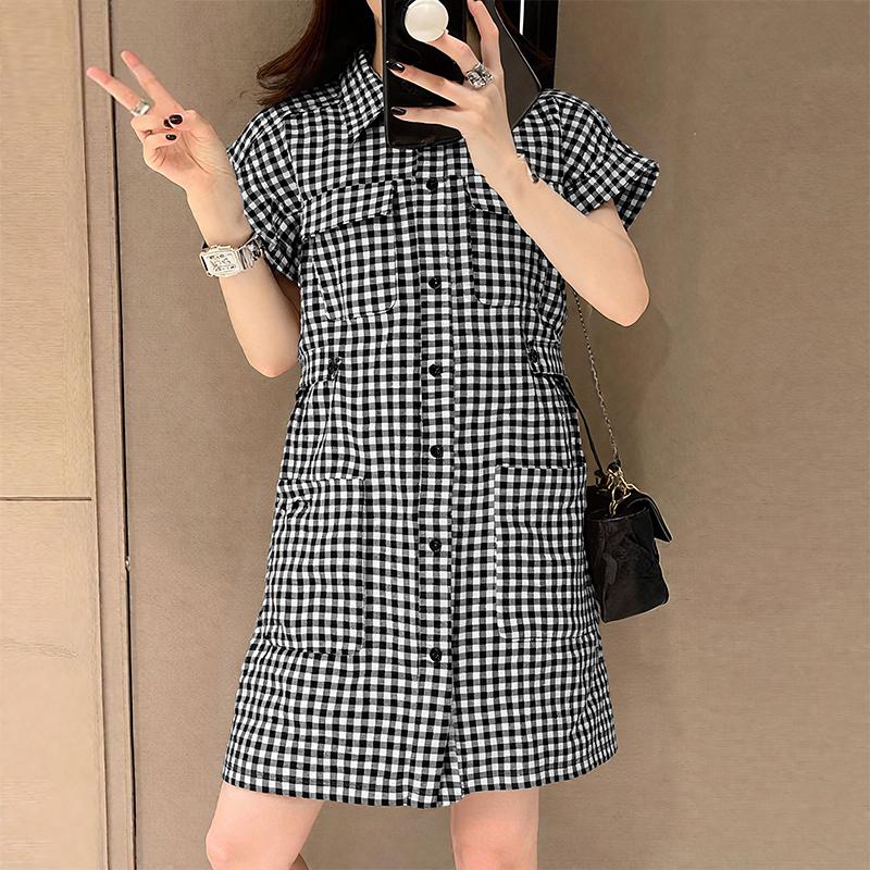 

ZANZEA Женское повседневное платье с отложным воротником, принтом в клетку и короткими рукавами S