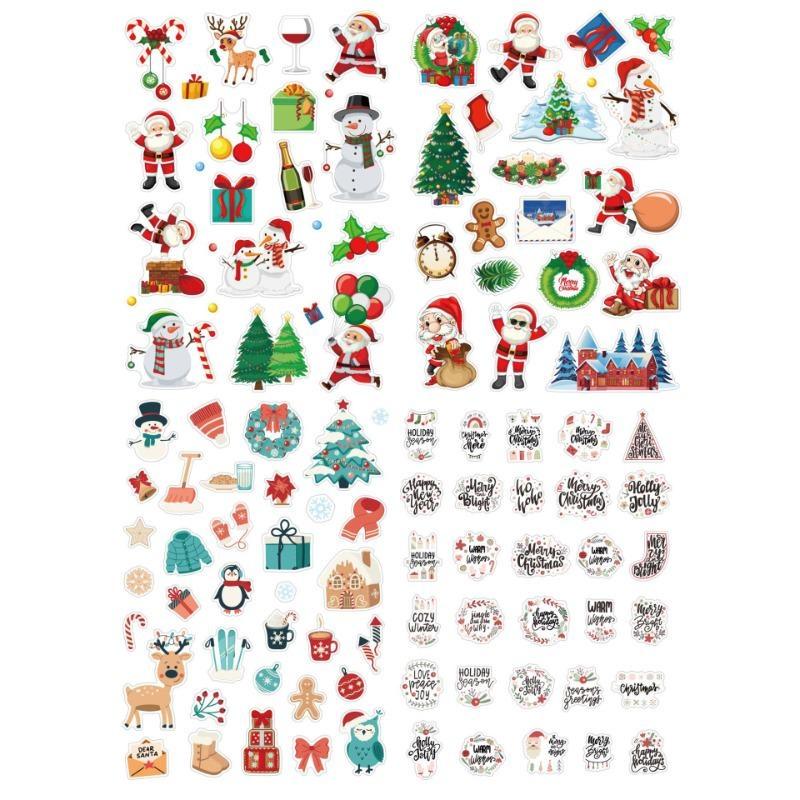 4pcs/set Christmas Stickers Children Cartoon Gifts Snowflake Old Man Party Decoration Handbook Christmas Stickers Cute Stickers Books Clear Printing