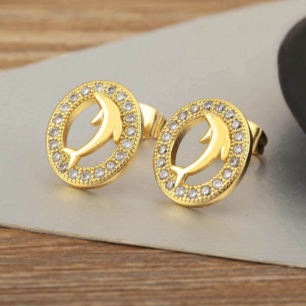 

Nidin Trendy Dolphin Shape Stud Earrings For Women Oval Shiny Crystal Zircon Birthday Party Delicate Ear Jewelry Accessories белый