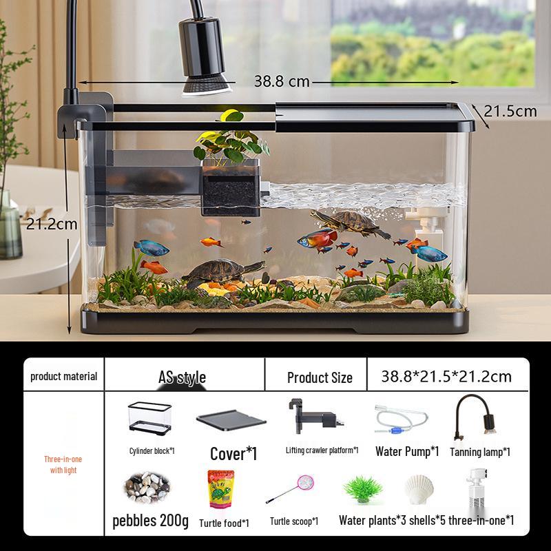 Versatile Desktop Turtle & Fish Aquarium with Basking Platform and Integrated Circulation System