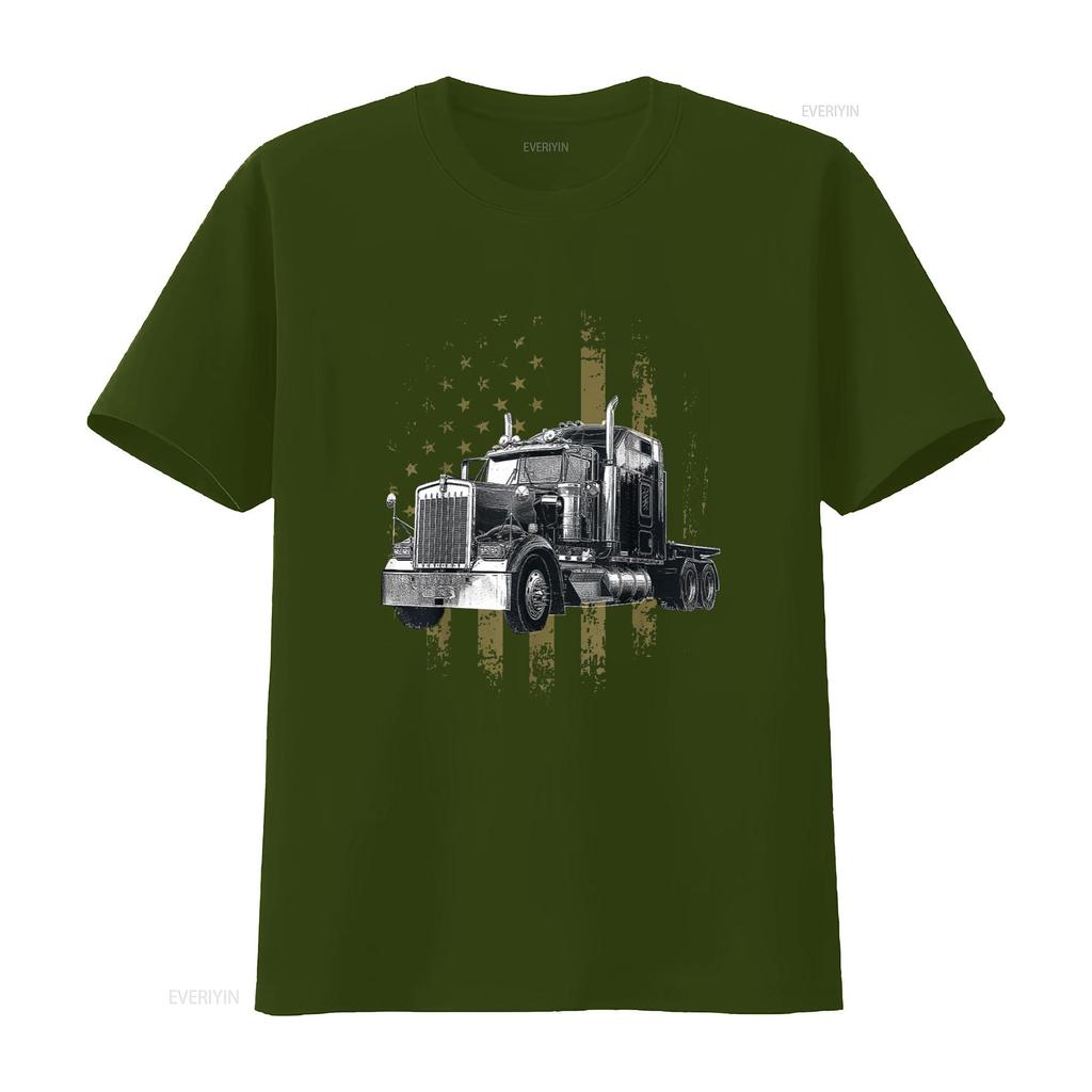 Kierowca Ciężarówki Amerykańska Flaga Duża Ciężarówka Ciągnik Siodłowy Kierowca Ciężarówki Koszulka Czarna 4X Duży vintage Wypłukana Wszechstronna moda graficzna