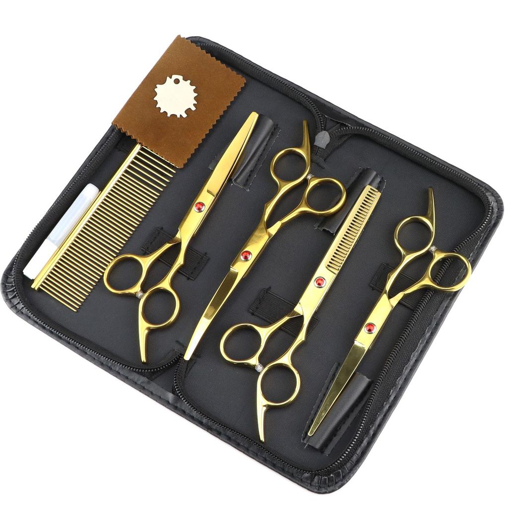 6.0/7 Inch, Color 4 Packs, Pet Beauty Scissors, Straight Scissors, Set Steel Comb Cross-Border
