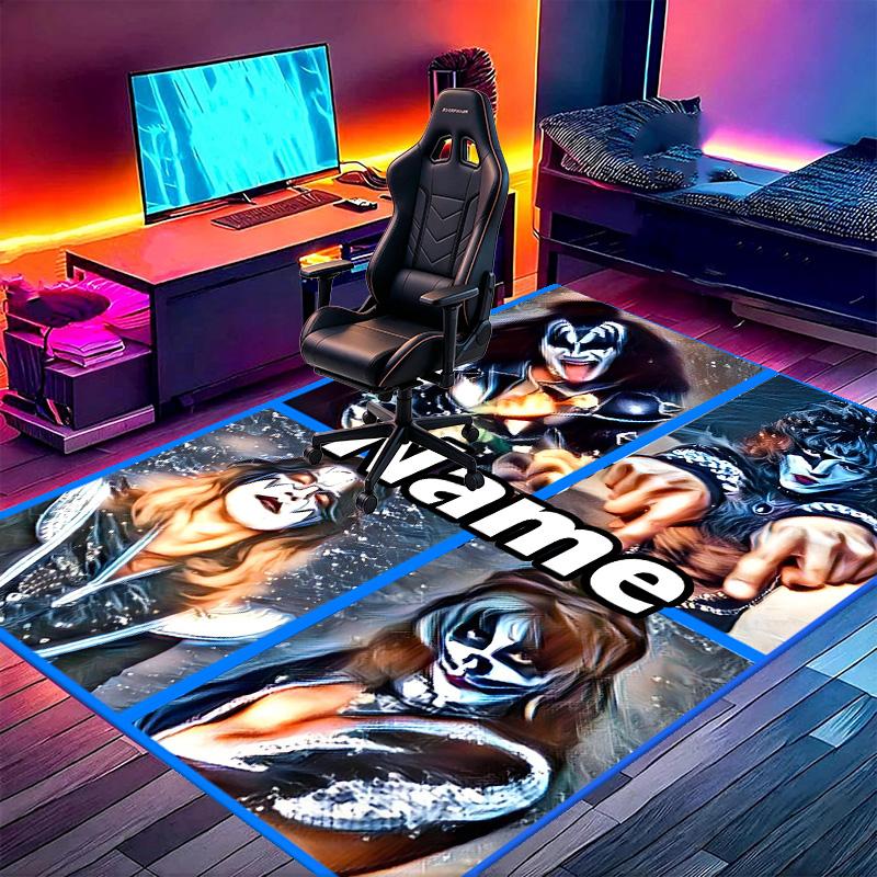Custom Name Personalized Kiss Rock and Roll Print Carpet, Versatile Home Decor Rug, for Playroom, Apartment, Balcony, Entryway, Hallway Gift